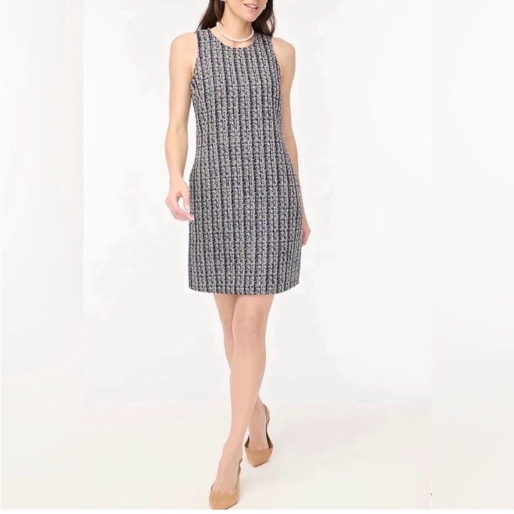 Sleeveless Knit Shift Dress in Navy and Beige